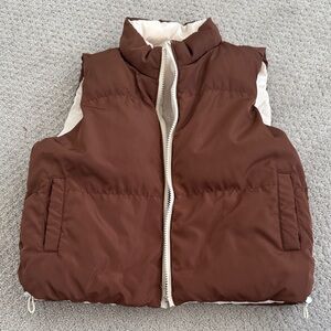 Reversible Brown and Off White Kids Puffer Vest